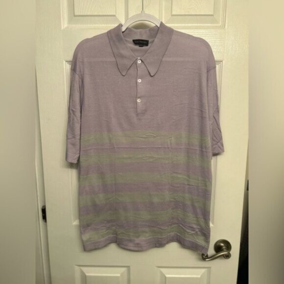 John Smedley Striped Knit Polo Shirt - Picture 1 of 5